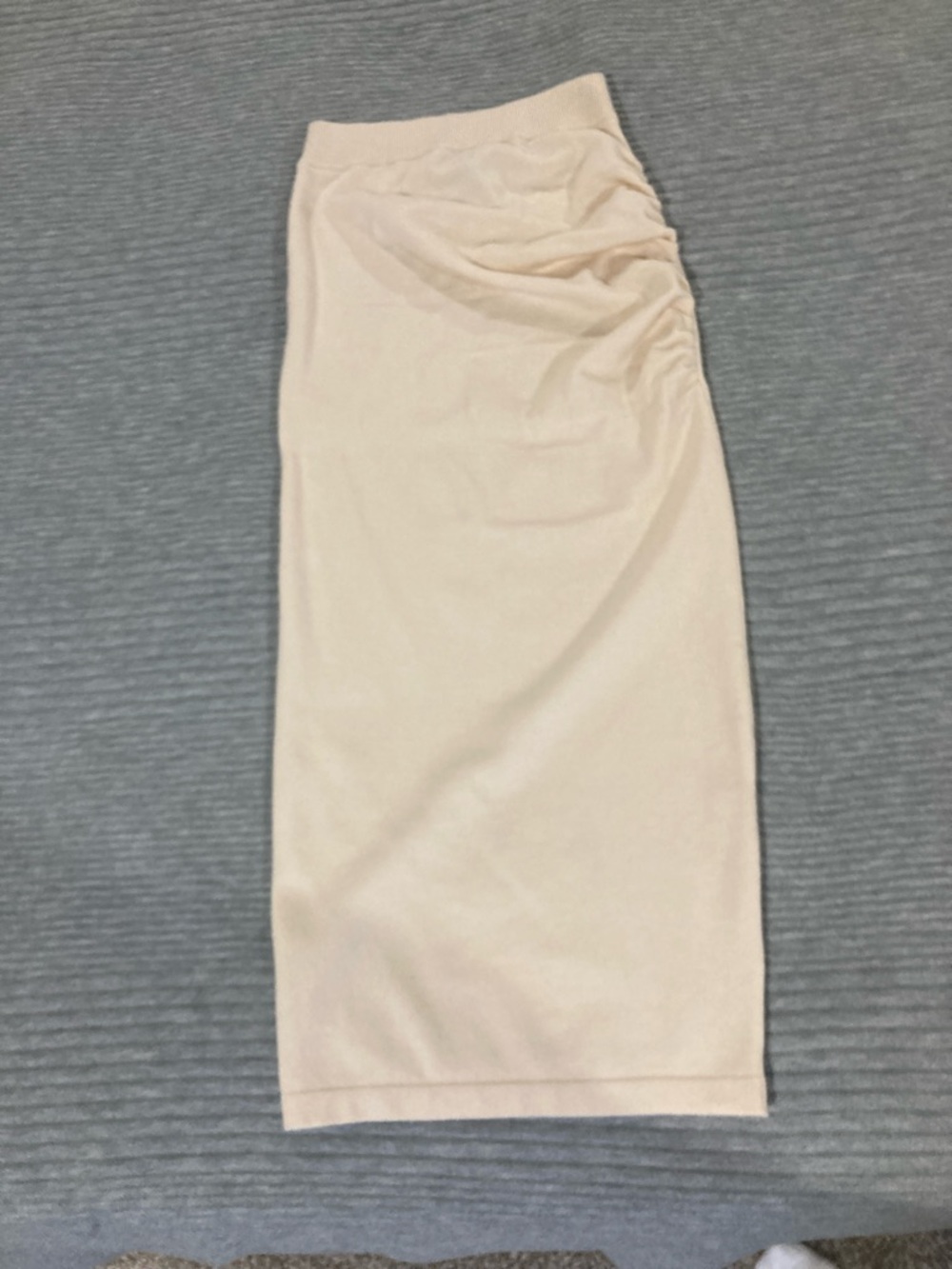 Express Cream Midi Pencil Skirt with Side Ruching